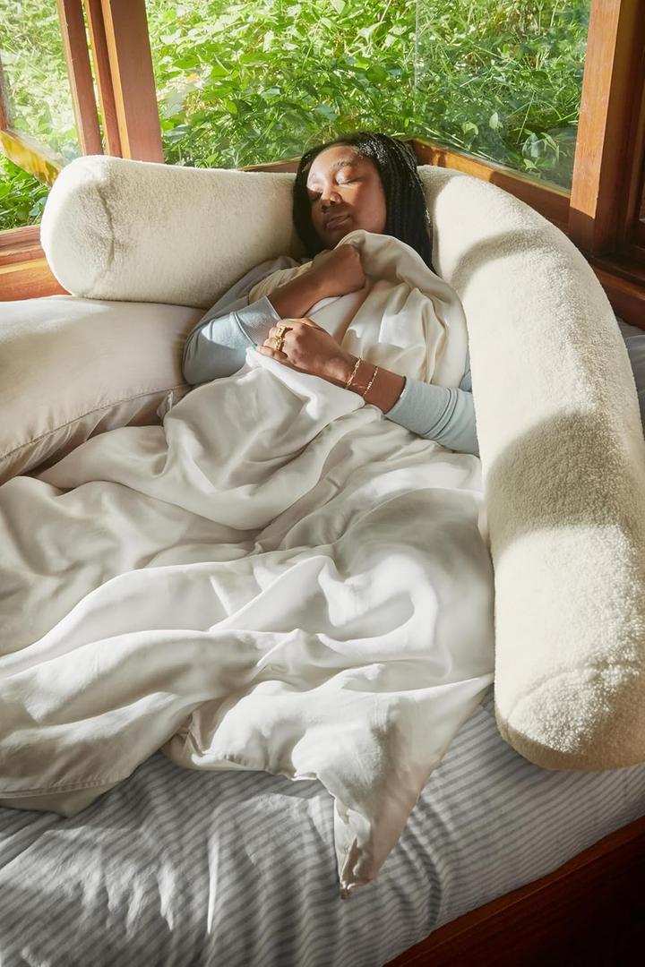 Buffy Wiggle Pregnancy Pillow  Full-Body Support, Plush Tie-able Design, Eucalyptus Lyocell Cover, Recycled Fill