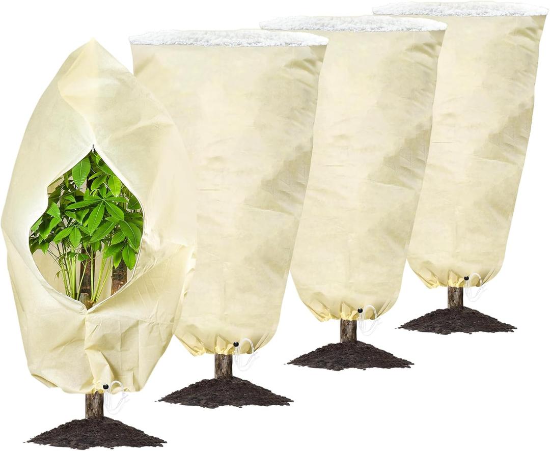 Bonviee 4 Packs Plant Covers Freeze Protection-47.2470.86 Large Tree Covers Frost Protection Blankets for Plants, Reusable Shrub Jakets Covers for Winter, with Drawstring & Zipper