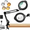 Magnifying Glass with Light and Stand, 10X 30X LED Desk Magnifier with Real Glass Lens, 5 Color Modes, 3 Brightness Levels, Hands-Free Magnifying Lamp for Reading, Crafts, Electronics and Jewelry