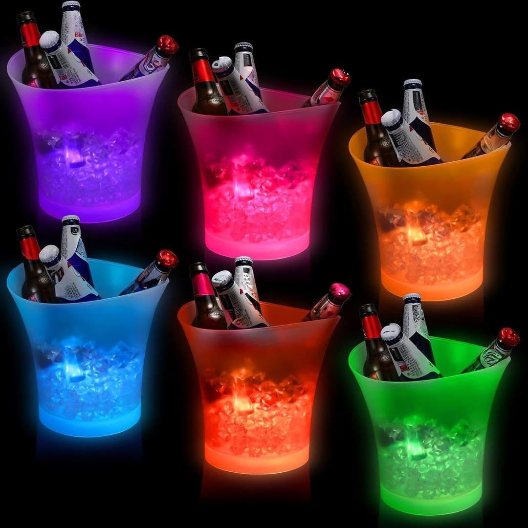 5 Pcs LED Ice Bucket Bulk 5L Large Capacity Wine Light Ice Bucket Drink Container with 7 Color Glowing Champagne Bucket Beer Wine Cooler Bucket for Party Bars Restaurant Home, Battery Powered