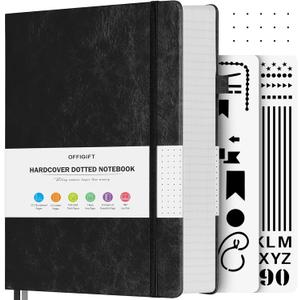 Bullet Dotted Journal Notebook, 312 Numbered Pages A5 Hardcover Leather Journal, 100gsm No Bleed Paper Dot Grid Notebook with Index Pages, Dot Journal for Women Men, 5.75" x 8.38", Green