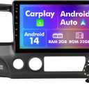 Android 14 Car Radio for 2+32G Honda Civic 2006-2012 10.1'' Touchscreen Car Stereo with Carplay Android Auto Backup Camera Mirror Link GPS Navigation WiFi Bluetooth FM Steering Wheel Controls