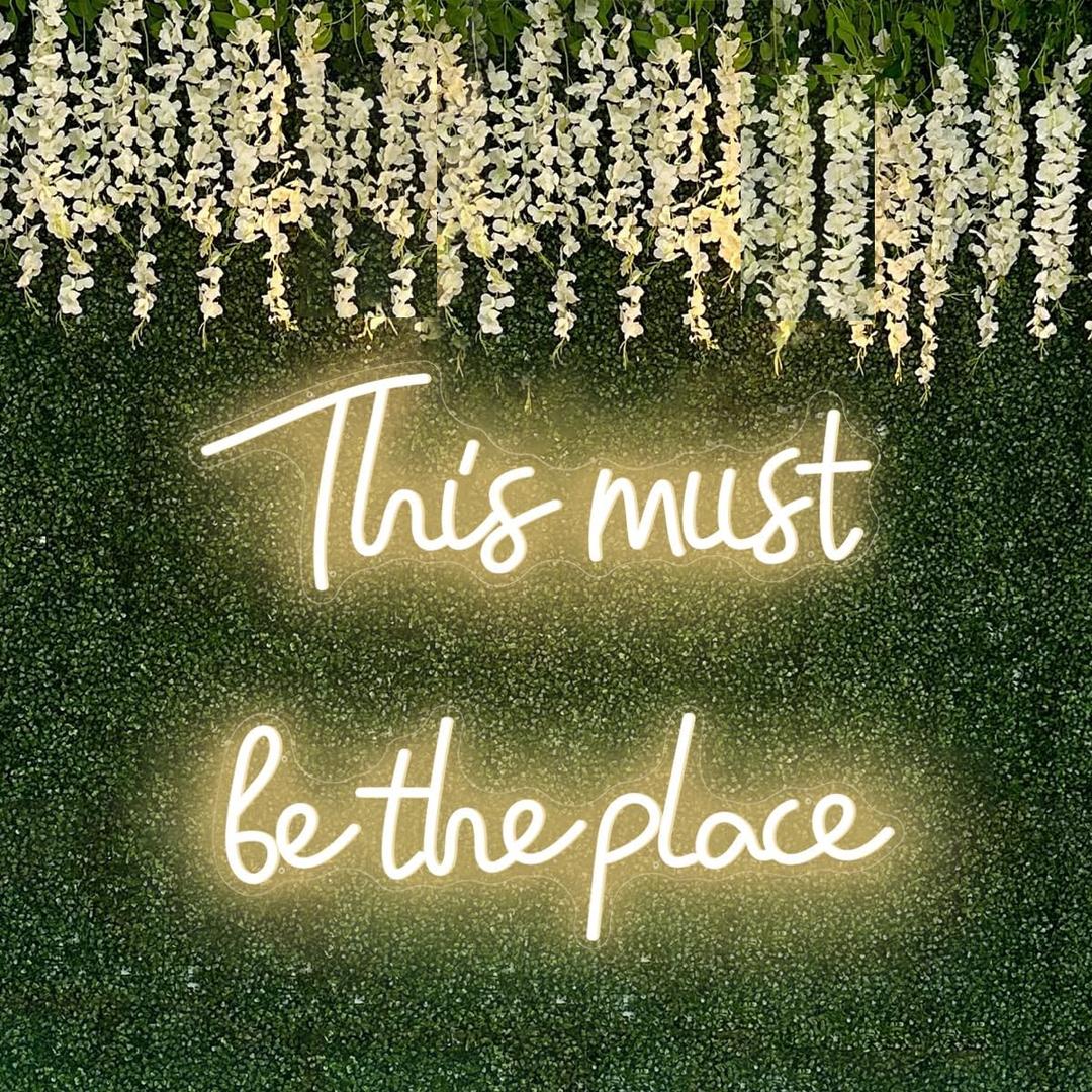 This Must Be The Place Neon Signs, 49.6x8.67 Inch (Large) Dimmable Neon Light Signs with ON/OFF Switch, Neon Sign for Bedroom Coffee Beauty Bar Nail Salon Wedding Birthday Party Decor, Warm White