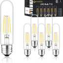 5 Inch Edison Bulb, 6000K Cool White E26 Led Bulb 6W Dimmable, 800LM T10 T9 Bulb Clear Glass Tubular Light Bulbs, AC 120V Equal 80 Watt Bulbs for Chandelier Pendant Wall Light - 6Pack