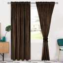 Hiasan Velvet Curtains 84 inch Blackout Rod Pocket Thermal Insulated Soft Curtains Room Darkening Window Drapes with Tiebacks for Bedroom Living Room, Set of 2 Panels, 52W x 84L, Brown