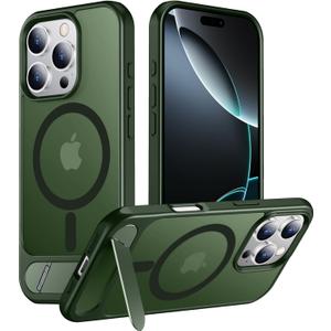 Temdan Magnetic Compatible with iPhone 16 Pro Max Case, [Built-in Invisible Kickstand][Compatible with MagSafe][Military Grade Shockproof] Slim Translucent Matte Phone Case for iPhone 16 Pro Max 6.9" (Green)