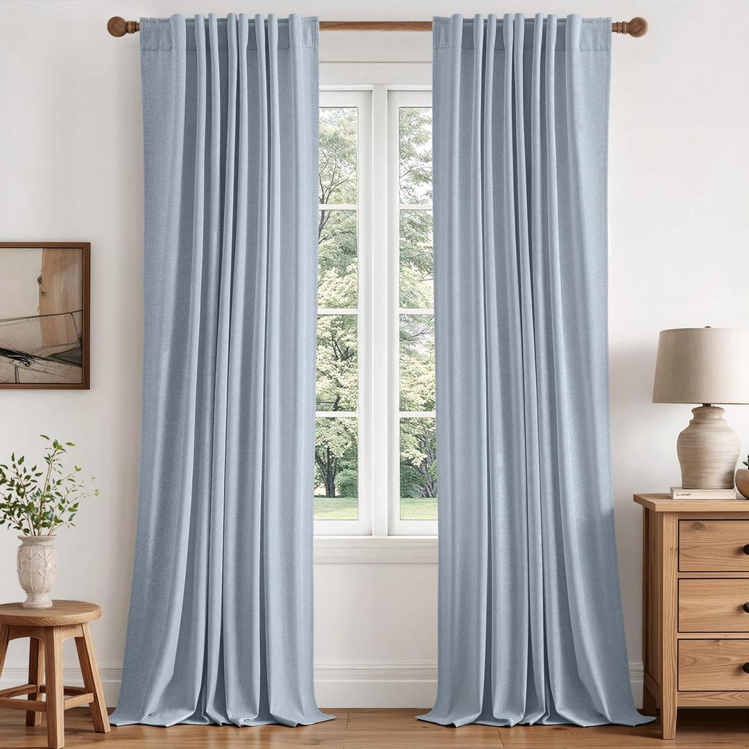 MIULEE 100% Blackout Linen Curtains for Bedroom 84 inches Long, Thermal Insulated Room Darkening Black Out Drapes for Living Room, Back Tab Rod Pocket, 2 Panels Set, 40 Wide x 84 Length, Light Blue