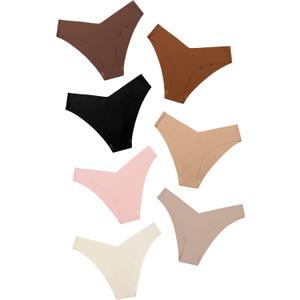 DEANGELMON Women Seamless Bikini Cheeky Underwear Invisible No Show Panties V-Waist Hipster Ladies Soft Stretch Multi Pack (Large, Coffee - 7 Pack)