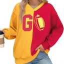 VILOVE Football Sweatshirts Women Game Day Long Sleeve Shirts Football Team Pullover Sunday Funday Casual Tops (Medium, Red and Yellow)