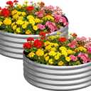 zizin 2 Pack Galvanized Raised Garden Bed Metal Round Raised Garden Beds Outdoor Planter Box for Vegetables (4FT, Silver)