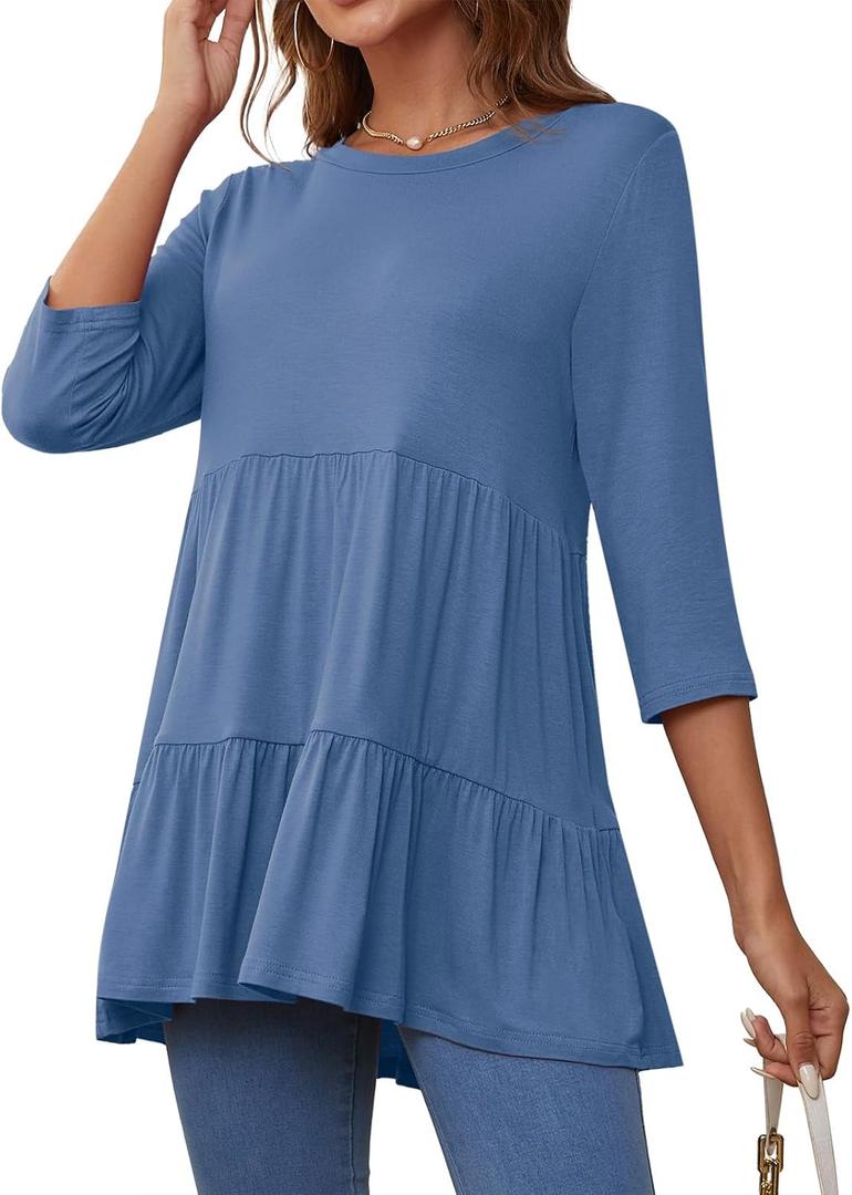 Xpenyo Womens Maternity Tops Long Sleeves Casual Pregnancy Tunic Shirts 2024 Fall Fashion Crew Neck Pregnant Dressy Blouses (Blue, M)