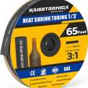 haisstronica 3:1 Heat Shrink Tubing, Shrink Ratio Adhesive Lined Marine Grade Heat Shrink Tube for Home, Automotive and Industrial (Black) 65FT 1/2inch