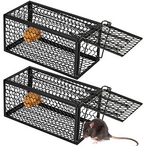 Qualirey 2 Pcs Humane Rat Trap Chipmunk Rodent Mouse Squirrel Trap Small Live Animal Mouse Voles Hamsters Live Cage Rat Mouse Cage for Mice Easy to Catch and Release (Black)