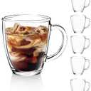 D.M DESIGNMASTER [6 PACK,12 OZ - Premium Glass Coffee Mugs with Handle. Transparent Tea Glasses for Hot/Cold Beverages, Perfect Design for Americano, Cappuccino, Tea and Beverage.