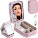 BS-MALL Travel Cosmetic Mirror Case LED Makeup Mirror Storage Case for Eyelash Station Brushes Cosmetic Tools Pink On-the-go Makeup Needs (Pink)