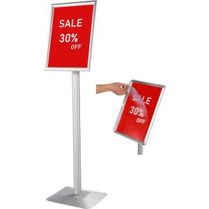 DISPLAYSWORKER Adjustable Heavy Duty Pedestal Sign holder floor Stand,sign stand poster stand Aluminum Snap Open Frame,Standing Floor for 8.5x 11 inch,Vertical/Horizontal View,SILVER