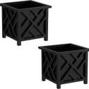Lattice Design Planter Box 2-Pack 14.75-Inch Decorative Outdoor Flower or Plant Pots Front Porch, Patio, and Garden Decor by Pure Garden (Black)