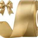 1-1/2 Inches 50 Yards Champagne Gold Satin Ribbon, Solid Fabric Ribbon Roll for Flower Bouquets, Gift Wrapping, Wedding, Handmade Crafts