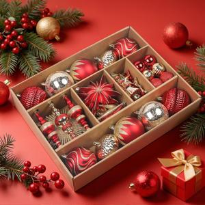 SHareconn 80pcs Christmas Balls Ornaments Set, Contemporary Light Luxury Gift Set, Shatterproof Plastic Decor for Xmas Tree Holiday Wedding Party Decorations with Hanging Strings,Red and Gold