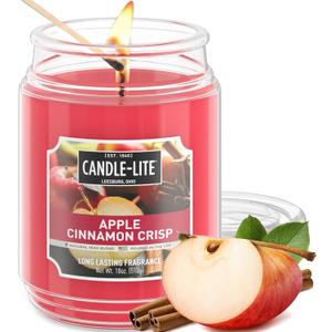 Candle-lite Fall Scented Candles, Apple Cinnamon Crisp, 18 oz Jar, Proudly Poured in The USA, Aromatherapy Candle, Single-Wick with 110 Hours of Burn Time, Perfect for Creating an Inviting Ambiance