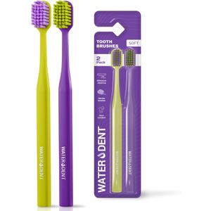 Medium Soft Toothbrush for Adults | Ultra-Dense Rounded Bristles | Gentle on Gums | Deep Plaque Removal | Whiter Smile | Suitable for Braces | 2 Pack Multicolor (Green + Purple)
