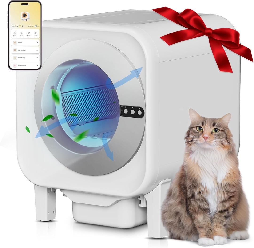 [Meowra] Self-Cleaning Cat Litter Box, 75L XL Capacity(48x55x61cm), WiFi APP Control, Odorless Automatic Cat Toilet with Garage Bags