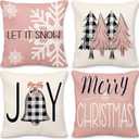 Fall Pillow Covers 18x17 Inch Set of 4 Watercolor Throw Pillows Outdoor Decorative Autumn Thanksgiving Pillowcases Linen Cushion Cases for Farmhouse Home Bed Sofa Couch (Pink)