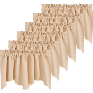 NICETOWN 6 Panels Blackout Valances for Kitchen, Farmhouse Country Rod Pocket Living Room Decor Scalloped Small Valances for Bedroom/RV Camper, 52" Wide x 18" Long, Biscotti Beige