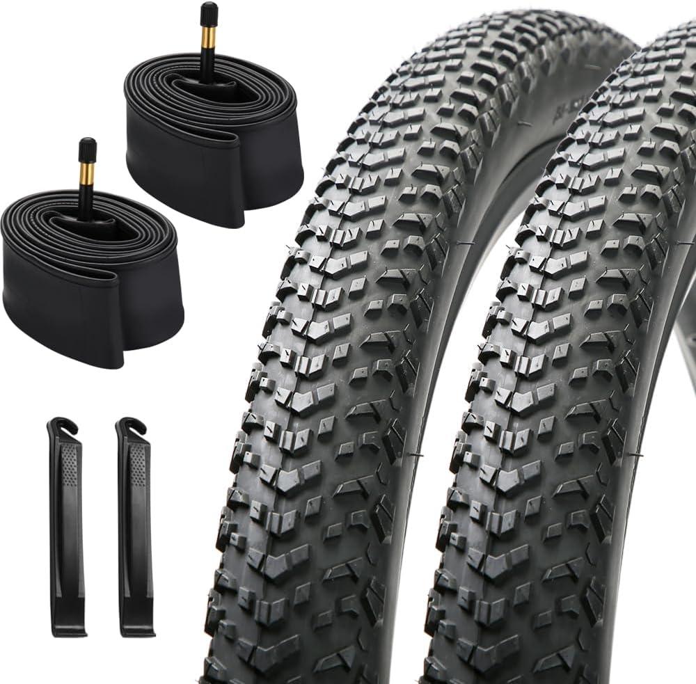 26/27.5/29x2.10 inch Mountain Bike Tire Set 2 Pack 26/27.5/29x2.10 Mountain Bicycle Tires 60TPI Kevlar Foldable and Pair 26/27.5/29 inch Bike Inner Tubes with 2 Pcs Tire Levers (26x2.10 set)