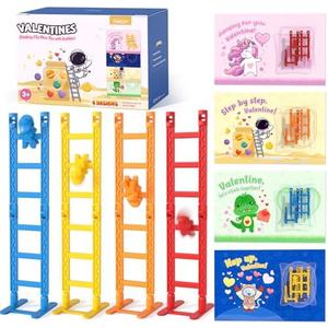 Feltom 28 Pack Valentine Gifts for Kids, Valentine Flip Ladder Toys with Cards for Kids Classroom Exchange, Fun Tumbling Man Stair Toys with 28 Valentine Cards & Stickers, School Party Favors