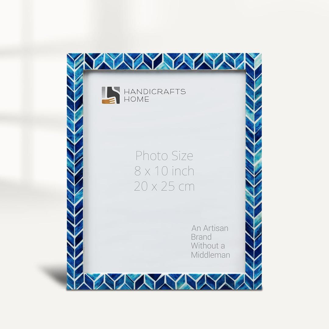 Handicrafts Home Blue Picture Frame Handmade Bone & Resin Inlay Photo Frame, Artic Collection 8x10 Picture Frames for Home Decor, Wall Decor, Boho Farmhouse Decor, Shelf Decor, Gallery Wall, Vintage Wall Art, Family Photo, Wedding Gift, Christmas Picture Frame, Desk & Bedroom Decor