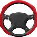 Car Steering Wheel Cover, 15 Inch Anti-Slip Suede Steering Wheel Protector with Comfortable Grip, Breathable Sporty Auto Wheel Wrap Universal Fit for Most Cars Trucks SUVs (Red)