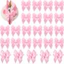 25 Pcs Pink Bow Napkin Ring Set Bow Velvet Napkin Holder 3.5 x 4 Inch Coquette Buckles Table Decoration for Wedding Anniversary Dinner Banquet Birthday Bachelorette Party Supplies