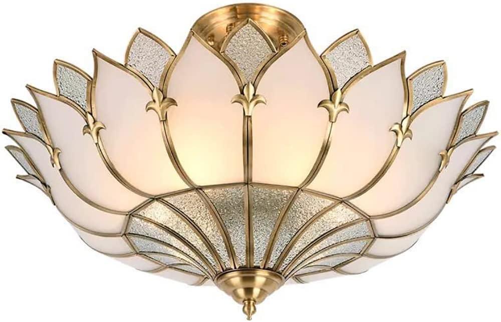 Petal Brass Semi-Flush Mount Ceiling Light, Glass Ceiling Light Fixture for Living Room Hall Bedroom, 4 Lights