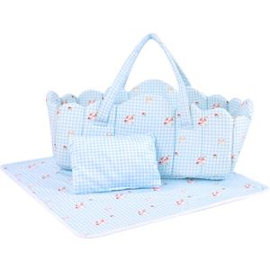 BABESIDE 3 Pcs Baby Doll Bassinet with Bedding Set for 17-22 Inch Babydolls, Cute Puppy Print Baby Dolls Crib Dolls Bed with Pillow Blanket for Reborn Baby Doll Accessories, Blue