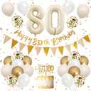 80th Birthday Decorations Sand White Gold,80th Birthday Balloons Beige Gold,Happy 80th Birthday Banner with Cake Toppers Number 80 Balloons for Women Men Birthday Party Decorations