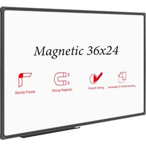 JILoffice Magnetic Whiteboard/White Board, Dry Erase Board 36 x 24 Inch, Black Aluminum Frame Wall Mounted Board for Office Home and School