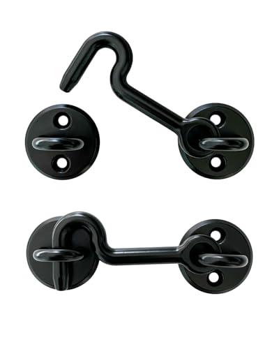 Heavy Duty 2 Pack Hook and Eye Latch - Ideal for Bathroom, Bedroom, Sliding Barn Door and Gate Doors (Black)