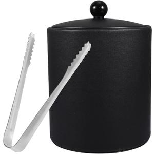 Ice Bucket with Lid, Tongs and Strainer, Stainless Steel Insulated Ice Bucket for Cocktail Bar, Ideal for Cocktail Bar, Parties, Chilling Wine, 5.5 x 5.5 x 7.3 inches (Black)