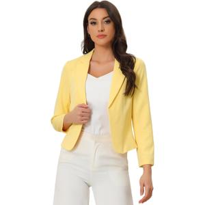 Allegra K Women's Dressy Casual Blazer Open Front Office Work Business Lightweight Crop Suit Blazers (Yellow, XS)