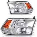 Factory Quad Style Chrome Housing Amber Corner Headlight Headlamp | For 2009 2010 2011 2012 2013 2014 2015 2016 2017 2018 Dodge Ram 1500, 10-18 Dodge Ram 2500 3500 | Driver and Passenger Side