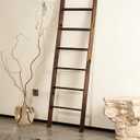 Blanket Ladder for the Living Room 6-Tier, Wooden Decorative Quilt Holder for Bed room, Wall-Leaning Towel Rack for BathroomRustic Farmhouse Ladders for Display. (Dark Brown)