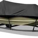 800D Heavy Duty Waterproof Boat Cover 17-19 ft (17',18',19') with Motor Cover - Fits Bass/V-Hull/Runabout/Fishing/Bowrider Boats - Canvas Protective Cover for 17 18 19 Foot Boats