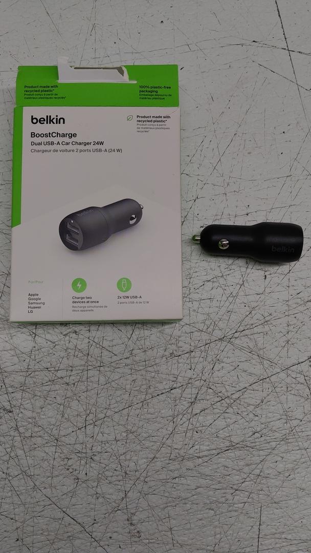 Belkin 24 Watt Dual USB Car Charger - 2 12W USB A Ports with Fast Charging for Apple iPhone 14, 14 Pro, 14 Pro Max, iPhone 13, 13 Pro, 13 Pro Max, Samsung Galaxy, AirPods & More - USB-C Charger And Belkin Lightning to USB-A Cable 6.6ft