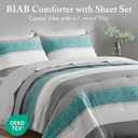 Madison Park Essentials Queen Comforter Set, Bed in A Bag Comforter & Sheet Set, Modern Casual Stripes Print, All Seasons, Soft Microfiber Bedding Makeover, Matching Shams, Queen Aqua/Grey 7 Piece