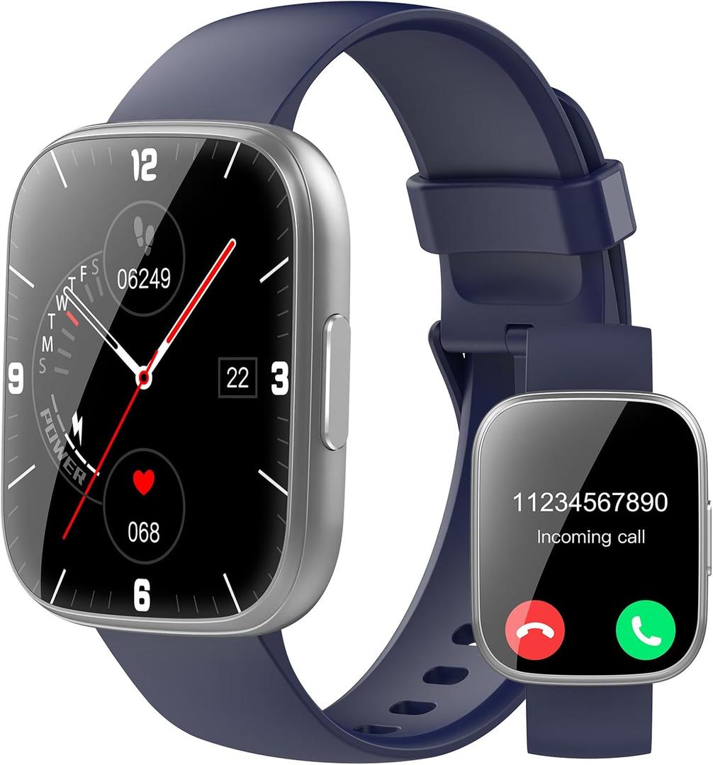 Smart Watch for Men Women Bluetooth Call, 1.95" HD Touch Screen Fitness Watch with Sleep Heart Rate Monitor, 100+ Sports Modes, IP68 Waterproof Activity Trackers for Android iOS, Blue