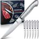 DRAGON RIOT Steak Knives Set of 6 Serrated Edge Steak Knife Set Japanese Stainless Steel Dinner Knife Diswasher Safe Steak Knives with Gift Box