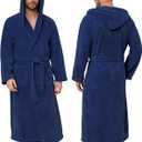 Men's Bathrobes with Hood, Soft Long Towel Robe for Men - Super Absorbent Quick Dry yet Warm (Large-X-Large, Navy Blue)