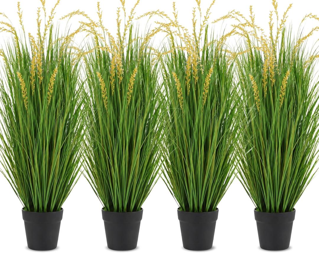 4 Pcs 4ft Artificial Tall Foxtail Grass Plant in Pot for Indoor Outdoor