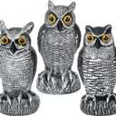 3-Pack Owl Decoys for Bird Deterrent - Weatherproof Bird Repellent Devices for Outdoor Use - Plastic Owls to Scare Birds Away and Control Garden Pests